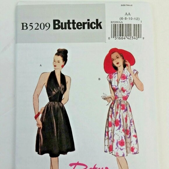 Butterick B5209 Retro 1947 Halter Dress Cap Sleeve Full Skirt Size 6-12 - Picture 2 of 3